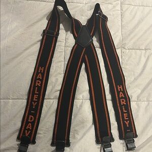 Harley-Davidson Black and Orange Logo Suspenders with Metal Clips